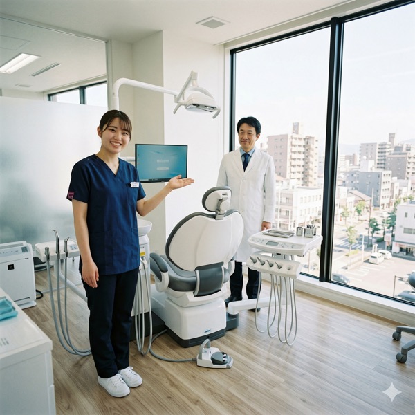 笑顔の歯科衛生士と歯科医師
